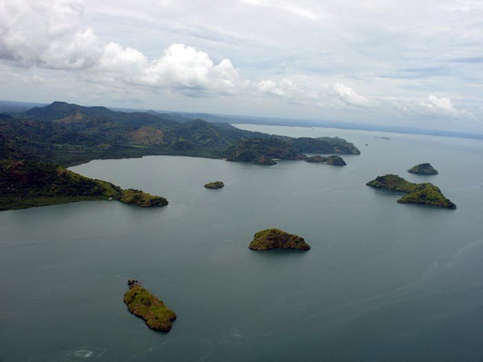 Aerial view toward bay and islands